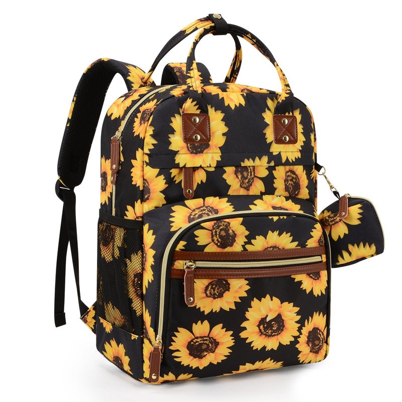 Tuwubi Diaper Bag Backpack, Baby Essentials Travel Tote Bag, Multi function Waterproof Backpacks, Travel Essentials with Stroller Straps & Pacifier Case - Sunflower - Image 1